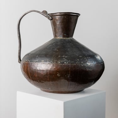 Large Antique Copper and Bronze Jug - Rare Hand-Hammered Vessel - Italy circa 1700 - Decorative Retro Flower Vase, Elegant Unique Gift Idea 