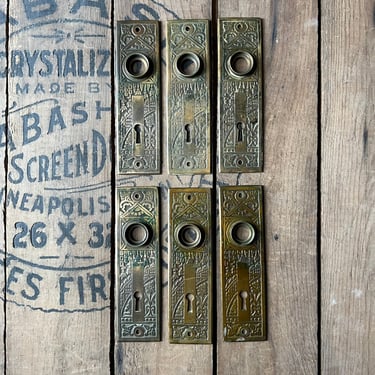 Antique Set of 6 Corbin Ceylon Ornate Brass Door Plates 