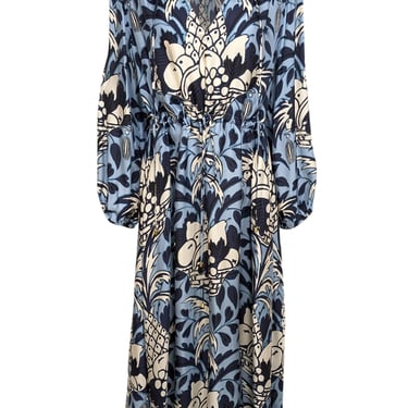 Cara Cara - Blue, Navy, & White Fruit Print Silk-Viscose Blend Maxi Dress Sz XL