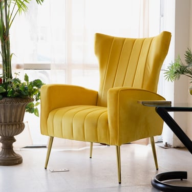 Channeled Yellow Velvet Armchair