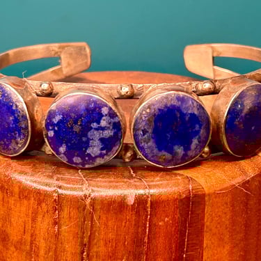 Lapis Lazuli Sterling Silver Open Cuff Bracelet Artisan Handmade Large Size 38g 