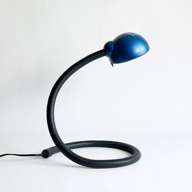 Postmodern Snake Lamp, Adjustable Gooseneck Desk Lamp, Blue, Vintage 1980's 