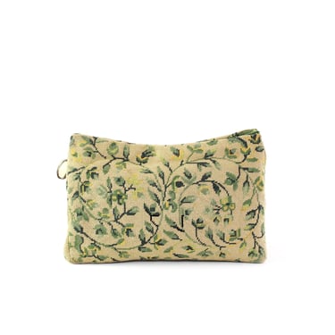 1930s Needlepoint Clutch - 1930s Green Clutch - 1930s Clutch Purse - 1930s Floral Handbag - 1930s Green Handbag - 30s Springtime Clutch Bag 