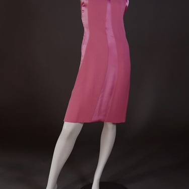 F/W 1996 Gianni Versace silk dress in baby pink - designer cocktail dress with contouring panels similar to documented runway gown 