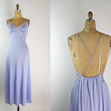 70s Lilac Slip / Wedding Slip Dress / Purple Lace Slip Dress / Open back Slip Dress / Vintage Lingerie/ Size S/M 