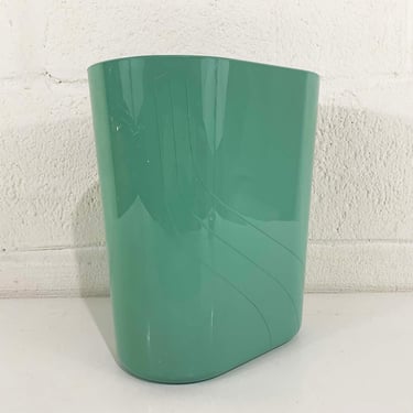 Vintage Teal Waste Basket Bathroom Trash Can Retro Storage Plastic Office Home Boho Prop Movie TV Blue Green Rubbermaid 90s Art Deco Revival 