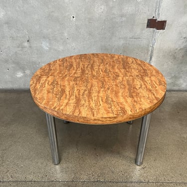 Faux Burl Wood & Chrome Dining Bistro Table - No Leaves