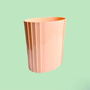Vintage Wastebasket Retro 1980s Contemporary + Art Deco Revival + Peachy Pink + Plastic + Trash Can + Garbage Bin + Bathroom and Home Decor 