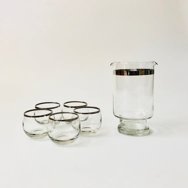 Mid Century Silver Rimmed Cocktail Set - 6 Pieces 