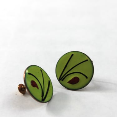 Modernist Enamel on Copper Abstract Screw Back Earrings MCM 