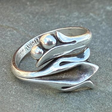 Vintage Avon - Sterling Silver Tulip Flower Floral Bypass  Ring c. 1970's 