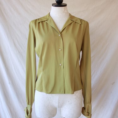 40s Chartreuse Loop Collar Blouse Nylon Lime Green Size S / M 