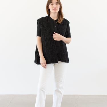 Vintage Black Quilt Cotton Vest | Unisex Quilted Layer | L | 