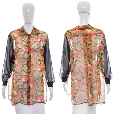 1990's l O l O Design Floral Chiffon Blouse Size S-L