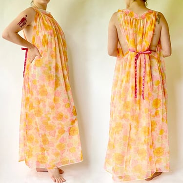 Pretty Sorbet Flowers Retro Nightgown Medium 60's 70's 