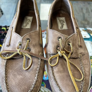 Leather Boat Shoes Vintage 1980s Levi’s Brown Lace up Boat Shoes men's size 9 1/2 