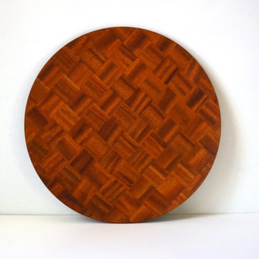 Vintage Round Parquet Wood Serving Tray, Made in Japan, circa 1960-70s 