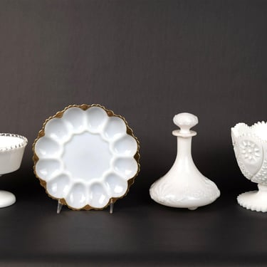 Milk Glass Lot with Decanter by Dithridge
