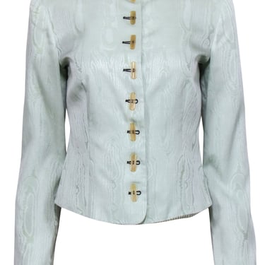 Giorgio Armani - Mint Green Woodgrain Print Button-Up Jacket Sz 10