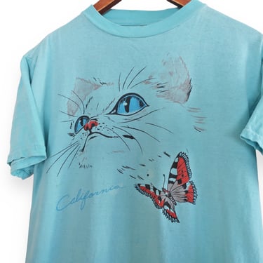 California shirt / kitten t shirt / 1980s California butterfly kitten cat souvenir t shirt Small 
