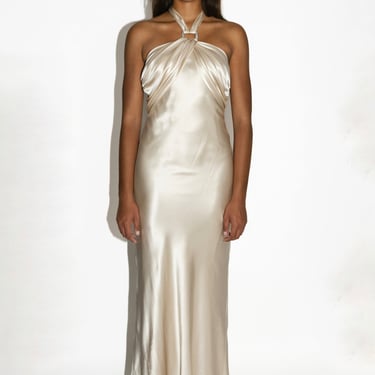 Champagne Silk Satin Evening Gown