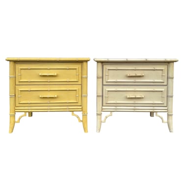Vintage Faux Bamboo Nightstands by Dixie Aloha FREE SHIPPING - Set of 2 Original Hollywood Regency Coastal Style End Tables Pair 