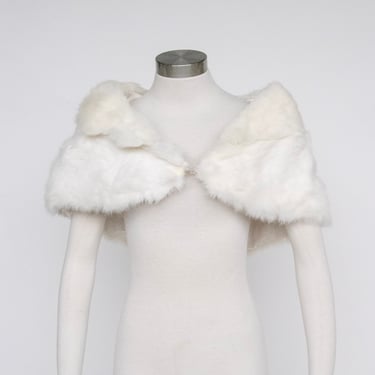 1950s Fur Stole White Rabbit Plush Fluffy Wrap S 