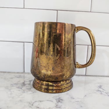 Vintage Brass Beer Mug Stein Monogrammed with 'LC" Vintage Bar Décor Vintage Barware 