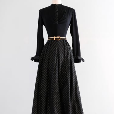 Vintage 1940's Black & Gold Dress By Minx Modes / Extra Small