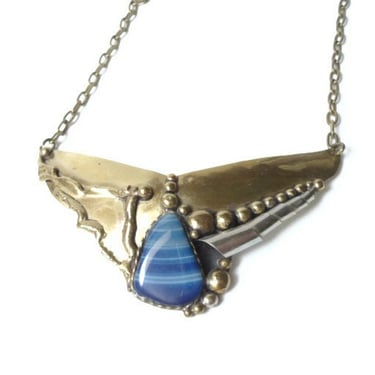 Handmade Modernist Brass Necklace with Agate 