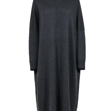 Eskandar - Grey Wool Sweater Dress w/ Drop Shoulders & Long Sleeves One Size