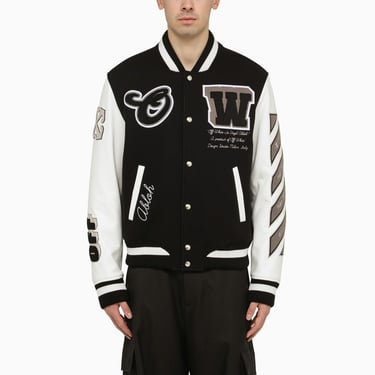 Off-White Black And White Wool And Leather Varsity Jacket Men