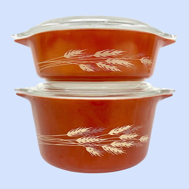 Vintage Pyrex Casseroles with Lids Retro 1970s Bohemian + Autumn Harvest + 471/473 + Ceramic + Set of 2 + Cookware + Baking Dish + Ovenware 