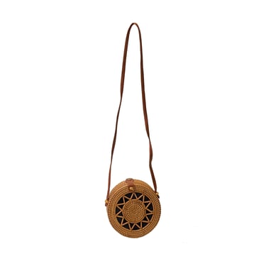 Asian Handmade Rustic Brown Rattan Round Shoulder Bag Box ws2971E 