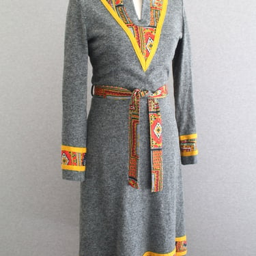 1970s - Wool Blend - Mid Century Mod - Day Dress - Estimated size 4/6 