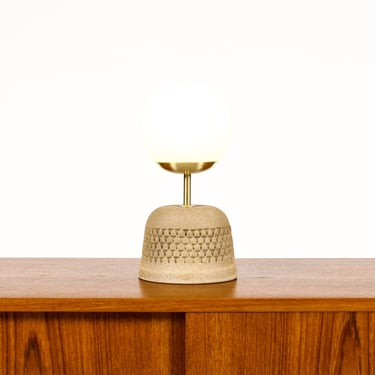 Ceramic Stoneware Studio Pottery Table Lamp — Globe shade — Small Delta Pattern — Raw Clay — L37 
