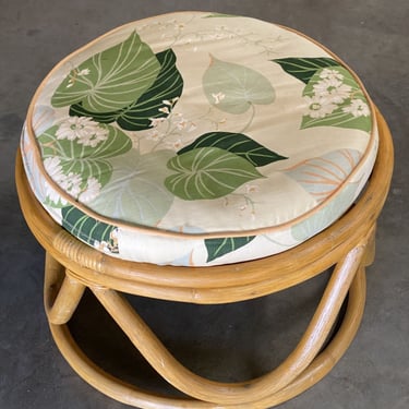 Restored Round Open Base Ottoman Stool with Bark Cloth Covering 