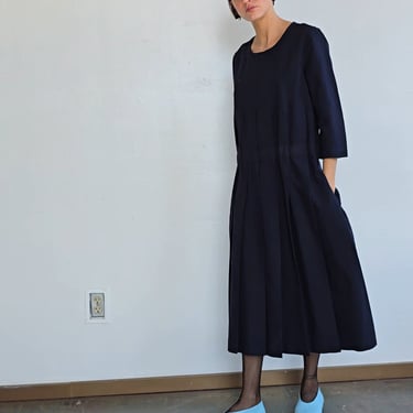 Comme des Garcons Navy Pleated Dress (M)