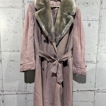 1950s Vintage coat Barnstormer Jacket Gabardine Mid Length Outerwear Fur Trim Overcoat 