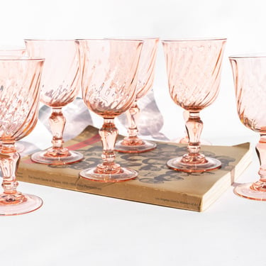 Set of 8 or 6 Vintage Arcoroc France Pink Wine Glasses, Vintage Barware, Made in France 