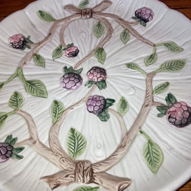 2  Beautiful embossed Majolica Style Plates~ Berry, twig, Accent Plate Set~ Bordallo inspired OCI Decor~ Vintage Garden display plates 