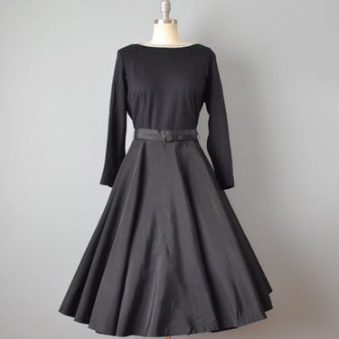 1950s Black Party Dress by Elinor Gay / Rhinestone Dress / Black Cocktail Dress / 50s Holiday Dress / Size Extra Large 