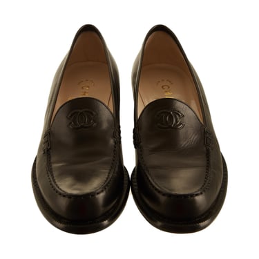 Chanel Black Logo Loafers