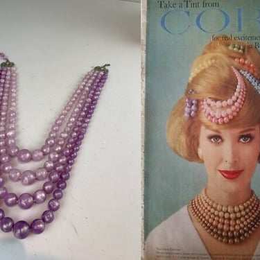 Pastel Powers - Vintage 1950s 1960s Muted Lilac Lavender 4 Strand Marble Lucite Bead Necklace 