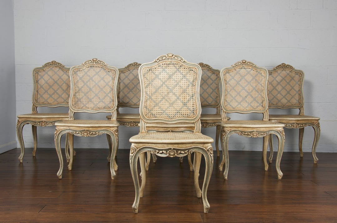 Set of Eight Louis XV Style Caned Walnut Dining Chairs - Erin Lane Estate