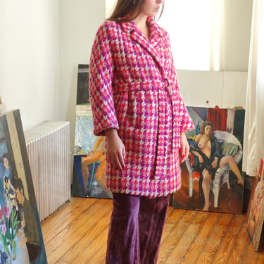 1960s-70s Pink and Purple Houndstooth Coat 