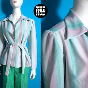 Lovely Vintage 60s 70s Pastel Green & Pink Ombre Stripe Polyester Jacket Top Thingy 