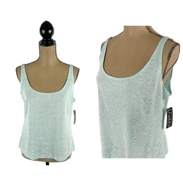 L-XL 90s Y2K Glitter Sparkly Tank, Light Blue Dressy Top, Sleeveless Blouse Evening Cocktail Party, Women Vintage Clothes from ALEX EVENINGS 