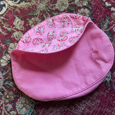 Vintage ‘80s Bermuda bag cover | bubblegum pink linen with novelty cat print lining 