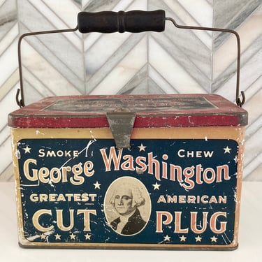George Washington Cut Plug Tobacco Tin, Box, Handle, 